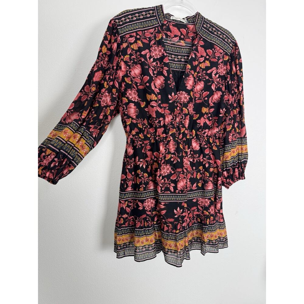Alice + Olivia Floral Mini Dress Women’s 6 Mandarin Collar Balloon Sleeve Sedona - Picture 2 of 13